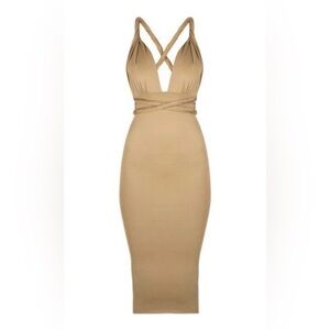 Dash Valetta Wrap Bodycon dress in Tan